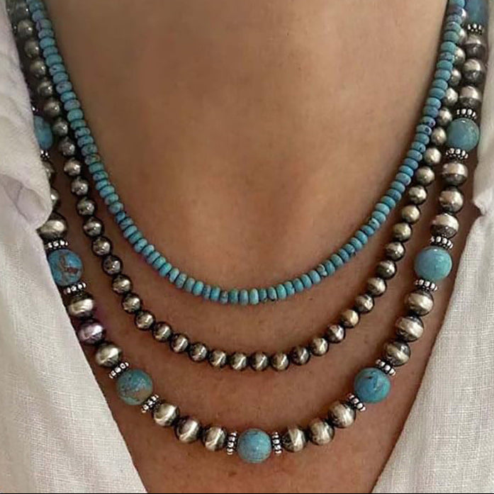 Bohemian Turquoise Multi-Layer Beaded Necklace (Vintage Ethnic Clavicle Chain)