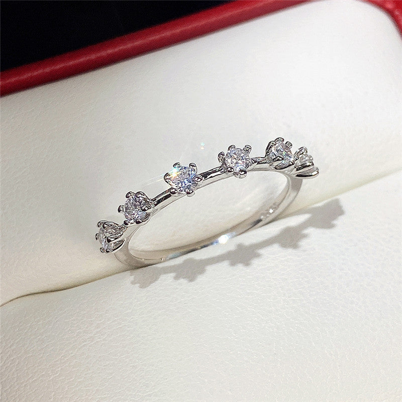 Asymmetric Row Diamond S925 Silver Ring