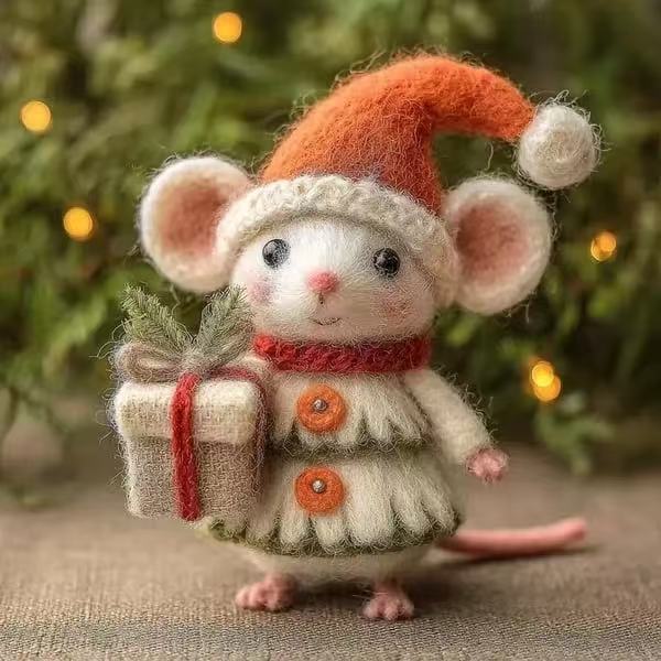 Needle Felted Gift Mouse Ornament (Healing Handmade Decoration)