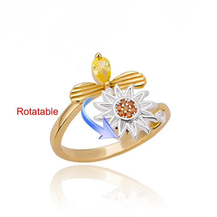 Star-Moon & Sunflower Rotatable Ring Set (Light Luxury Niche Healing Bands)