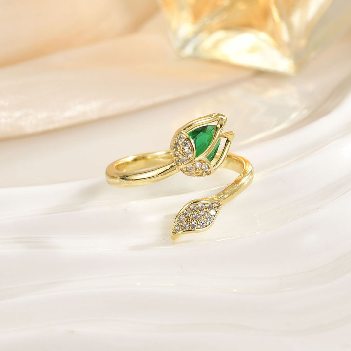 Tulip Gemstone Open Ring (Multi-Color Luxury Women's Band)