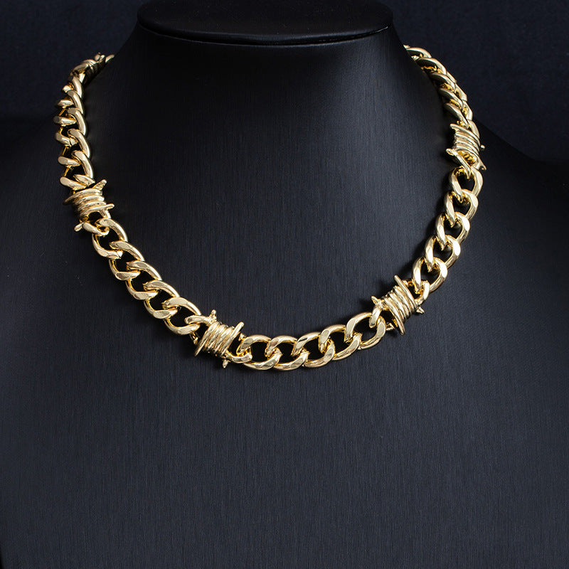 Titanium Steel Barbed Wire Cuban Link Set (Dark Hardcore Punk Style)
