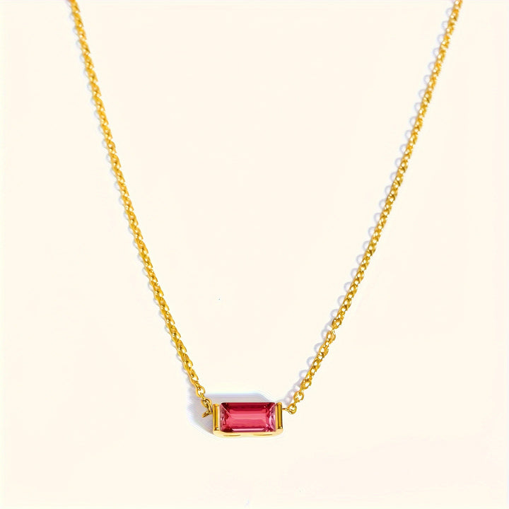 Mini Baguette-Cut Gemstone Pendant Necklace (Multi-Color Dainty Delicate Choker)