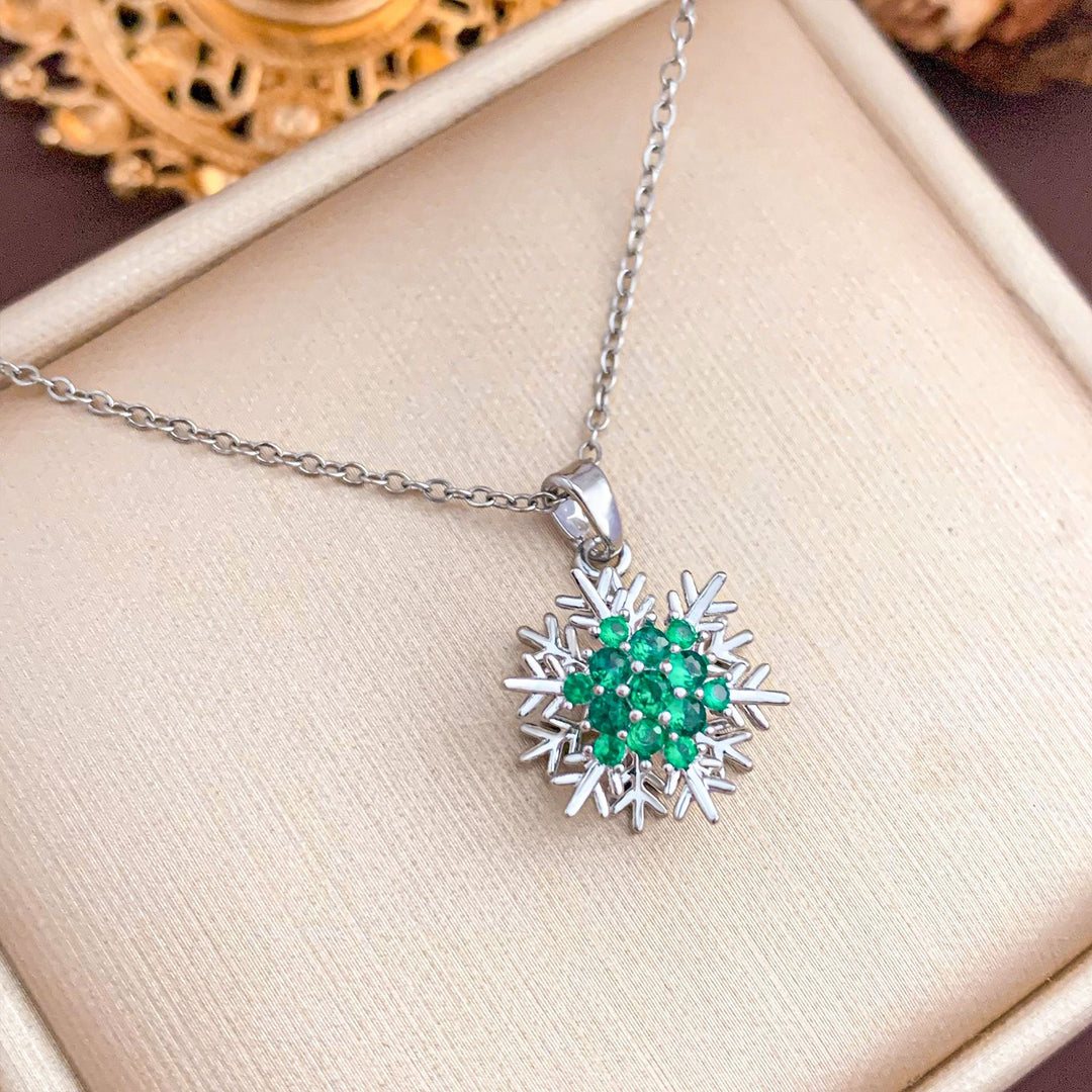 Multi-Color Diamond Snowflake Collarbone Necklace, 8 Styles Gold & Silver Tone Diamond Snowflake Pendant Thin Chain, Winter Christmas Versatile Jewelry