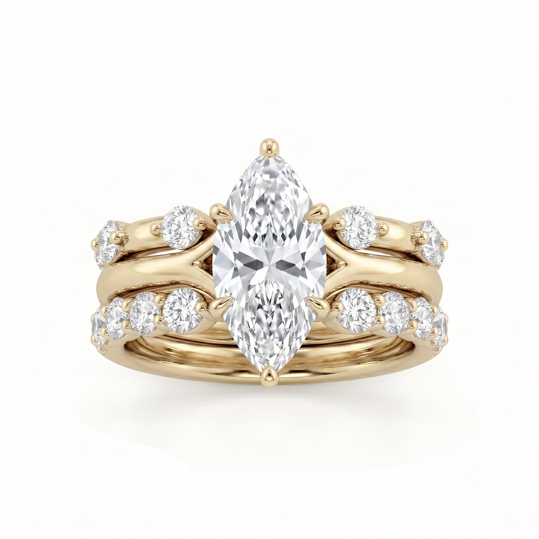 Marquise‑Cut Main Diamond Double Stackable S925 Sterling Silver Ring,2‑Tone Available