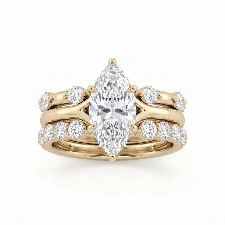 Marquise‑Cut Main Diamond Double Stackable S925 Sterling Silver Ring,2‑Tone Available
