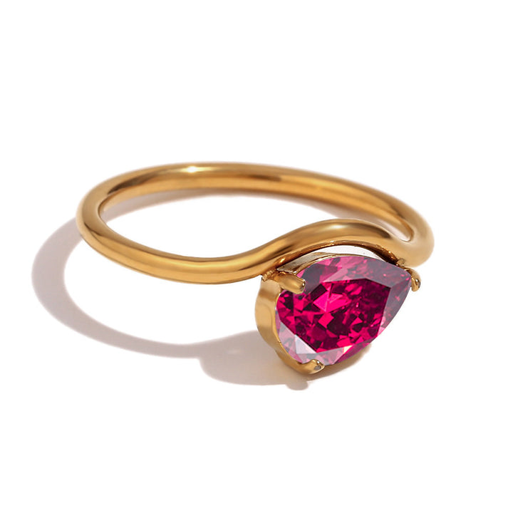 12 Birthstone Teardrop Ring (Gold-Tone Delicate Personalized Women's Band)