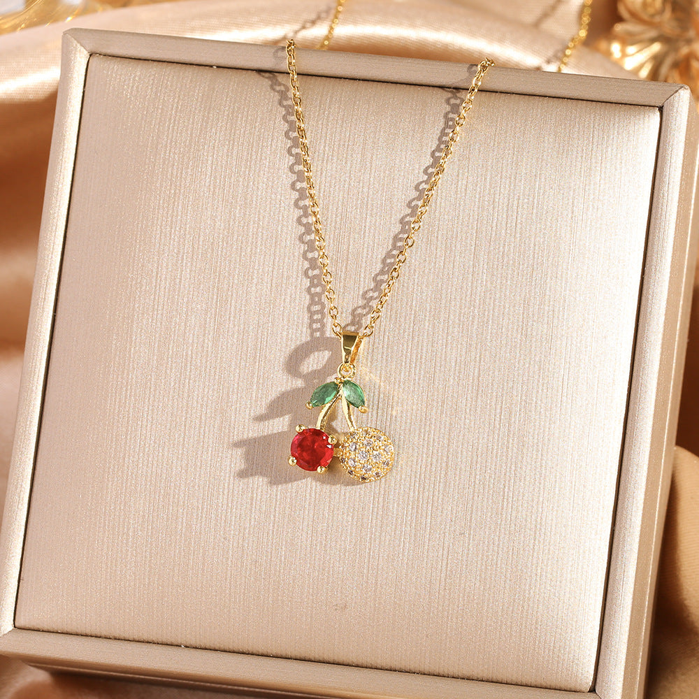 Sweet Cherry Pendant Necklace Collection (Gold Tone Delicate Chokers)