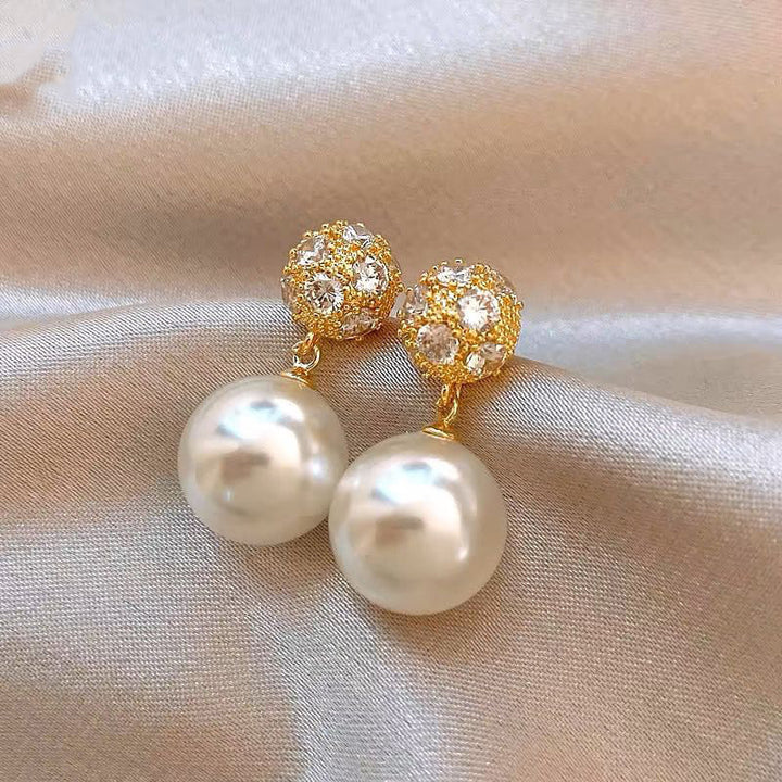 Vintage Round Teardrop Pearl S925 Silver Dangle Earrings, Palace Style Double Layer Pearl Drop Earrings, Elegant Earrings For Women
