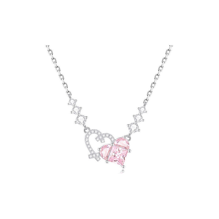 Pink Diamond Heart & Arrow Pendant Necklace (Silver Luxury Women's Chain)