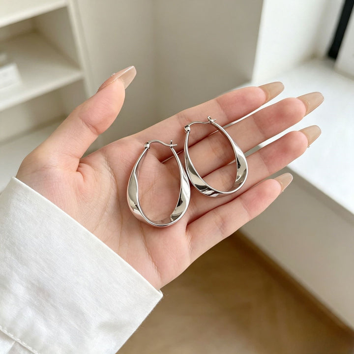 S925 Silver Twisted Teardrop Hoop Earrings