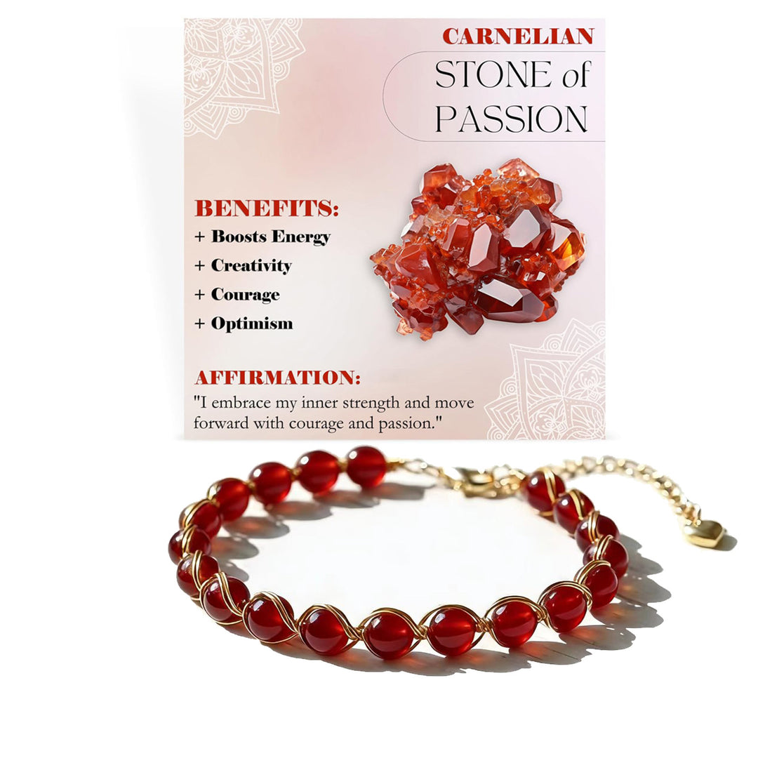 Hand‑Wrapped Natural Crystal Bracelet With Heart‑Shaped Extender, 4 Colors Available