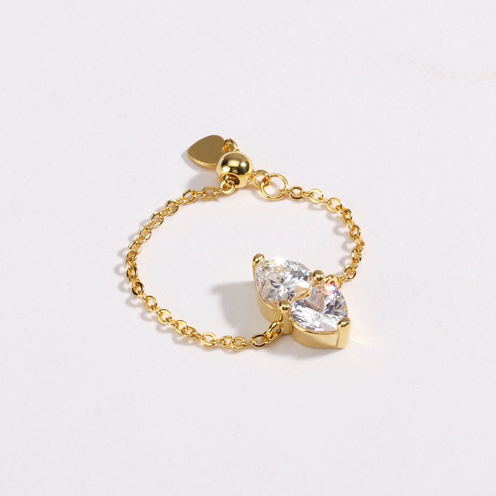 Two Hearts Joined Diamond Adjustable Chain Ring (Multi-Color Delicate Statement Band)
