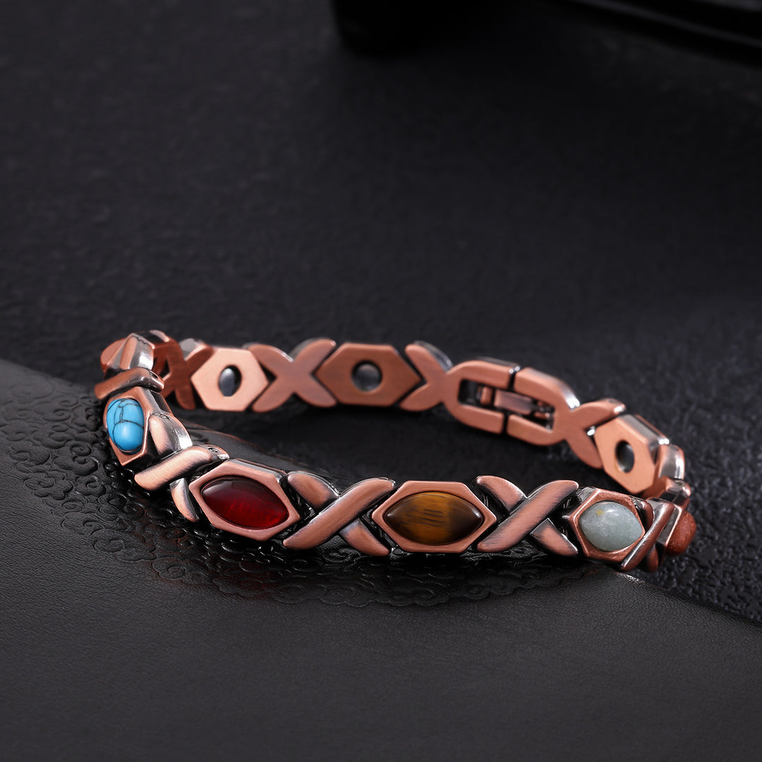 Vintage Copper Multi-Stone Magnetic Therapy Bracelet (Multiple Styles Women's Health Bangle)
