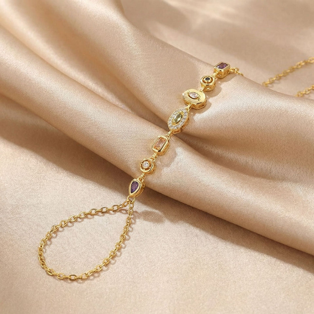 Luxury Gemstone/diamond Hand Chain Bracelet (Gold Tone Multi-Style Finger Bracelet)