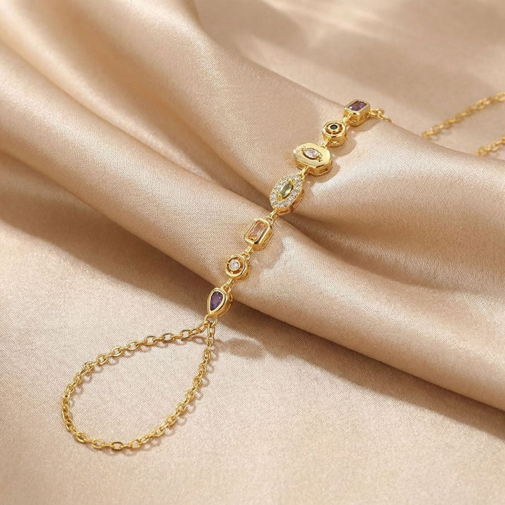 Luxury Gemstone/diamond Hand Chain Bracelet (Gold Tone Multi-Style Finger Bracelet)