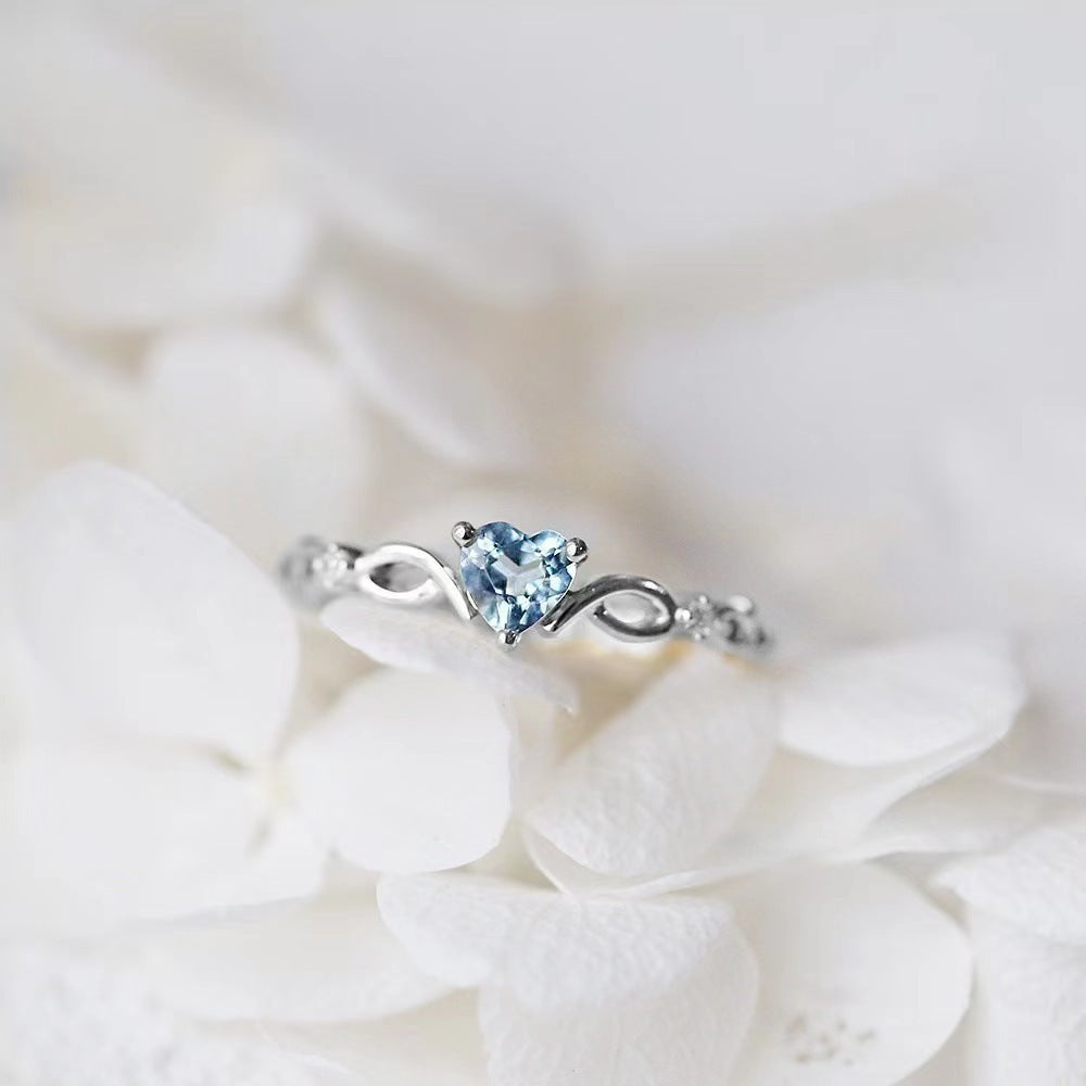 Infinity Symbol Heart Colored Diamond Thin Ring, Gold & Silver Light Luxury Love Stone Band