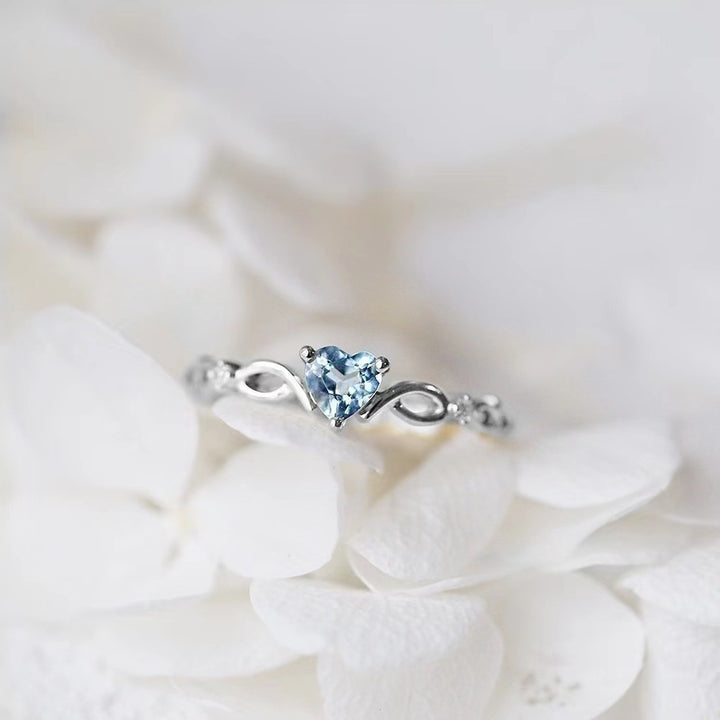 Infinity Symbol Heart Colored Diamond Thin Ring, Gold & Silver Light Luxury Love Stone Band