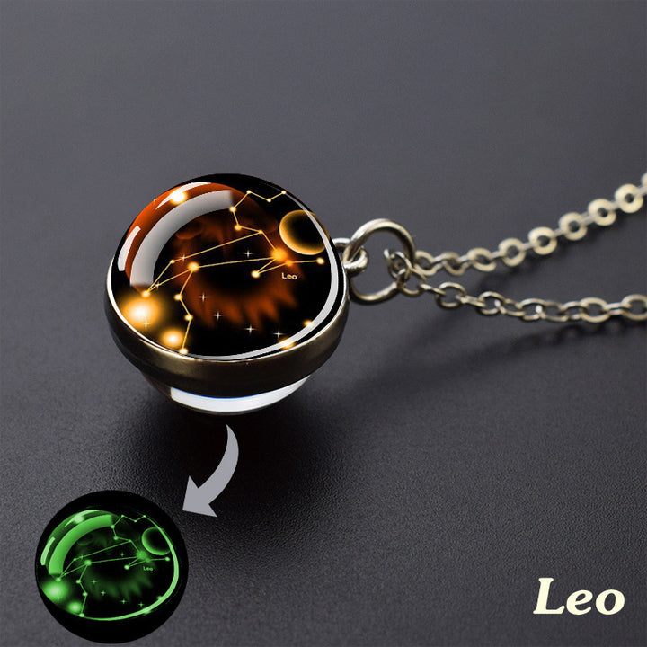 12 Constellations Double‑Sided Glass Ball Pendant Necklace
