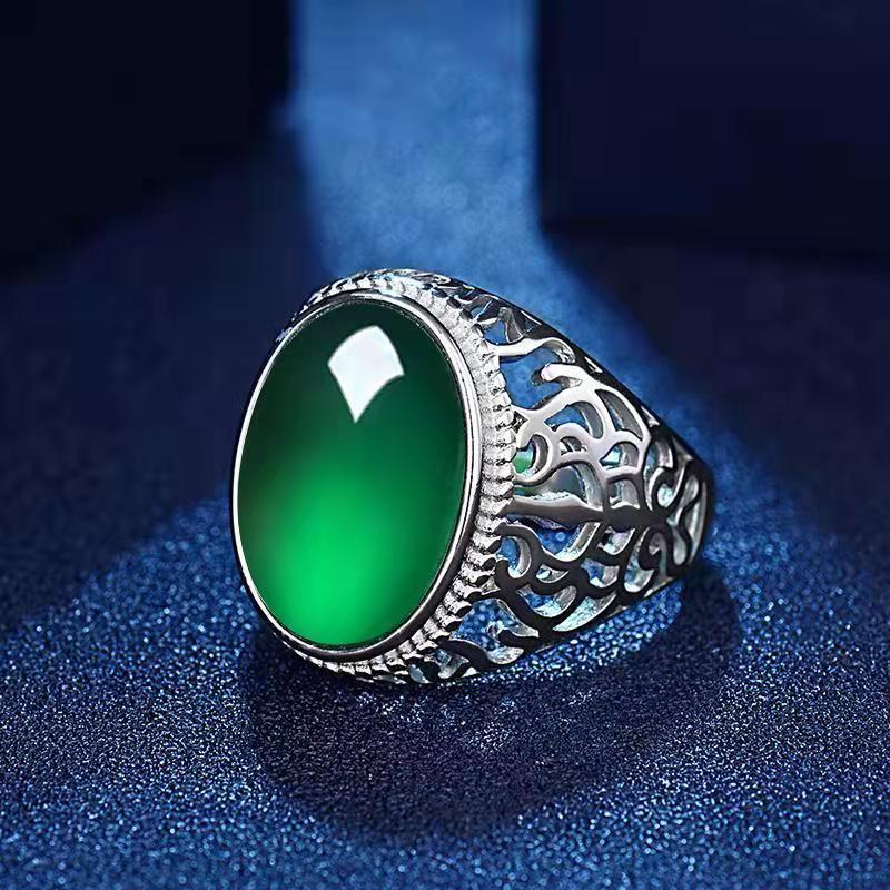 S925 Silver Black Onyx Openwork Carved Men's Ring (Vintage Luxury Gentleman's Band)