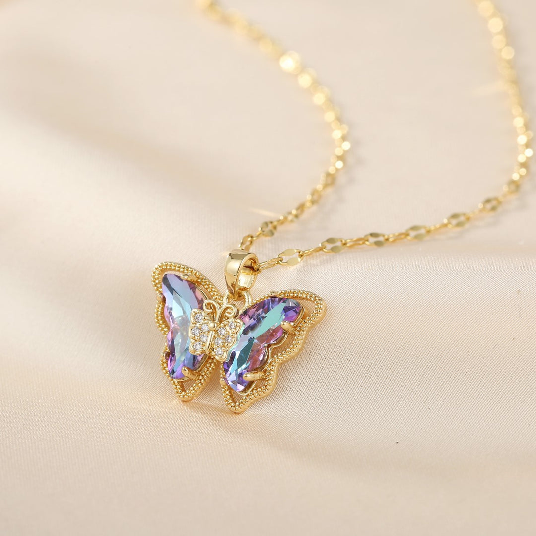 Double Layer Gem Butterfly Necklace Set (Light Luxury Niche Sweet & Cool Necklace)