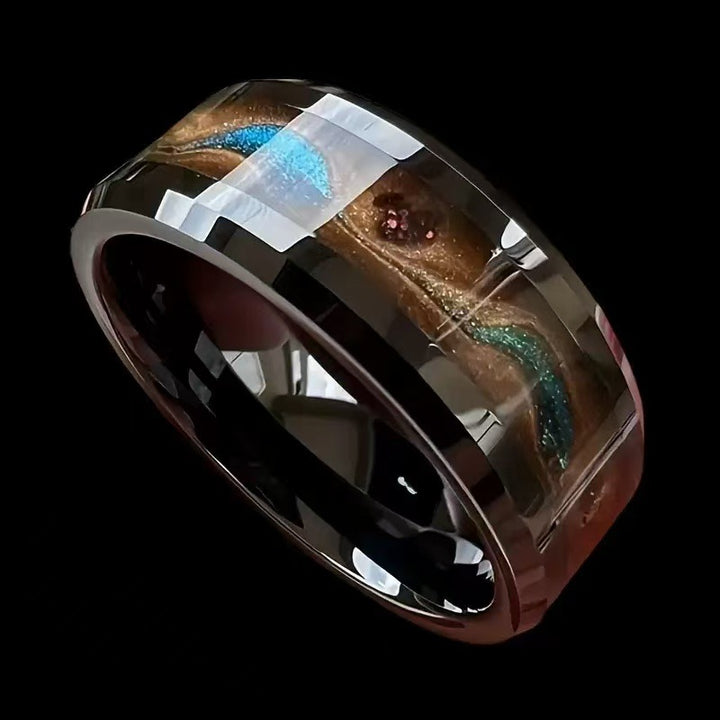 Multi-style Inlaid Texture Tungsten Steel Ring, Vintage Wood Grain & Mineral Crushed Stone Inlay Men's Band, Couple Rings