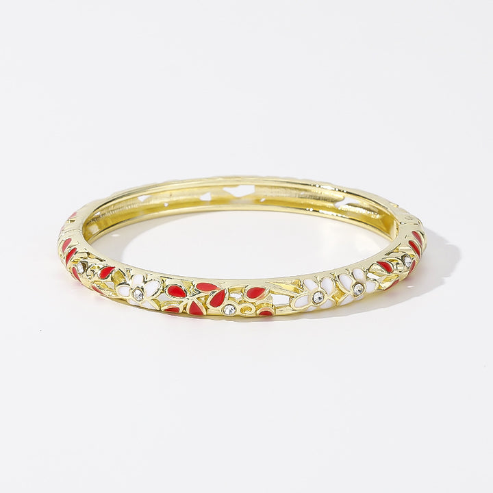 Hollow‑Out Enamel Floral Inlaid Diamond Spring‑Opening Bangle, Multi‑Color Options