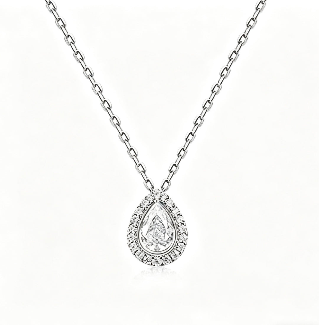 Pear-Shaped Halo Gemstone Pendant Necklace (3 Colors Luxury Women's Chain)