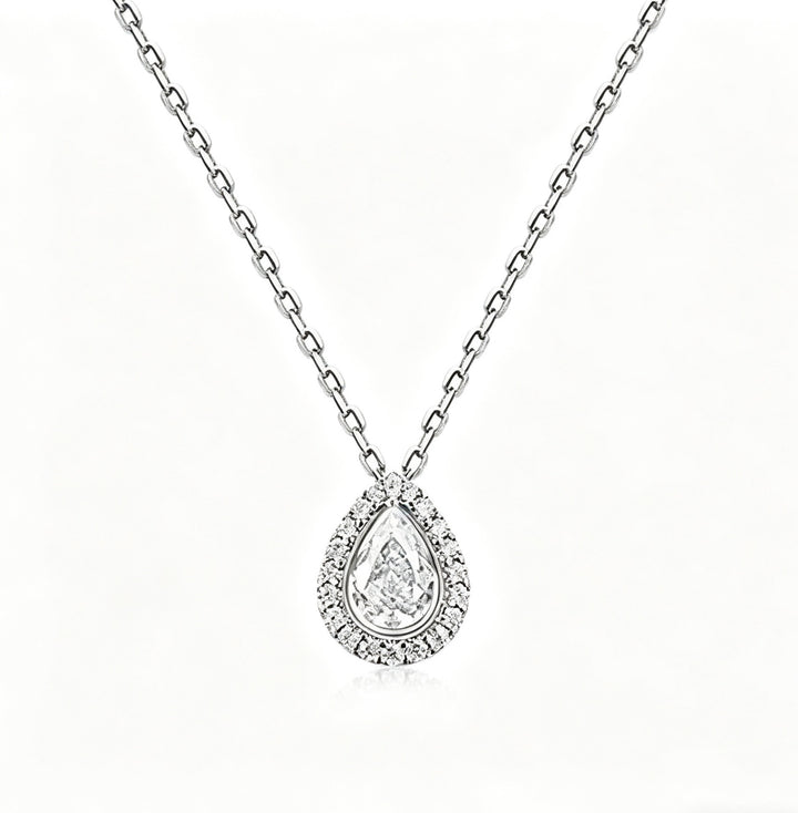 Pear-Shaped Halo Gemstone Pendant Necklace (3 Colors Luxury Women's Chain)