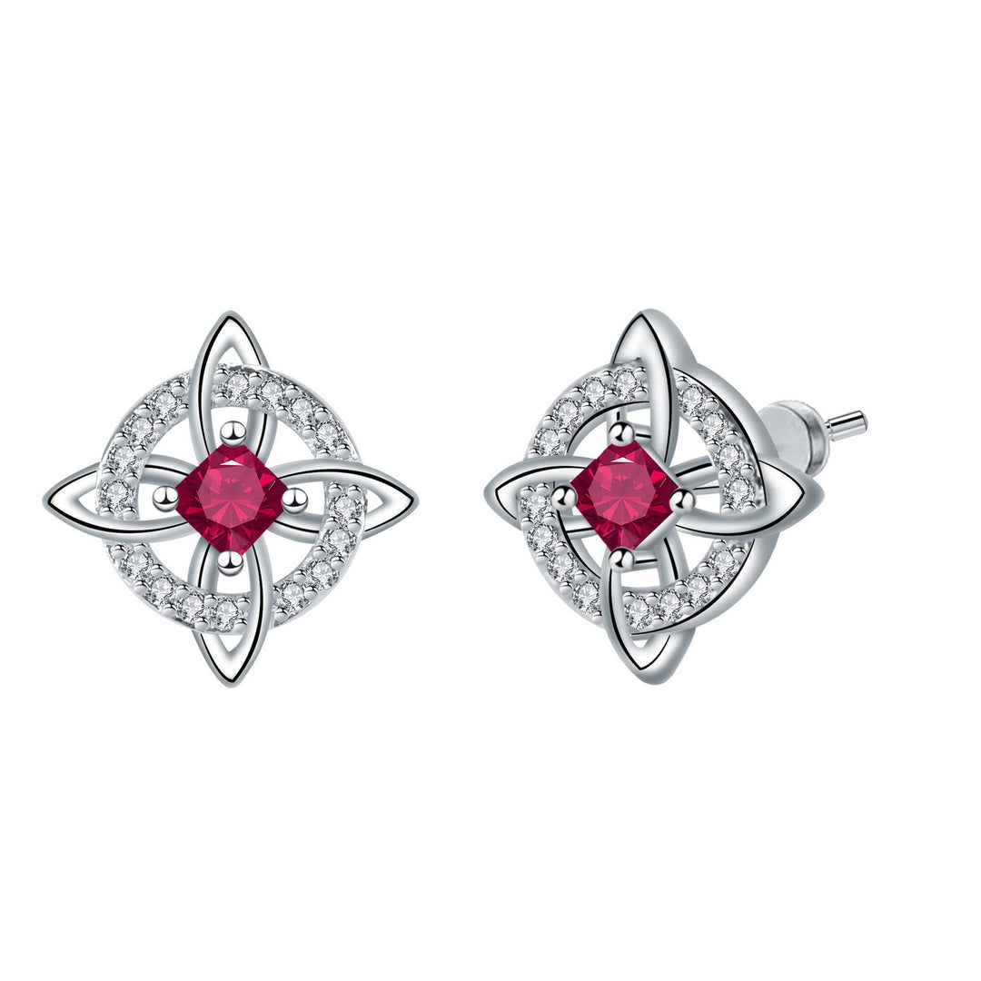 Witch's Knot Birthstone Stud Earrings (12 Colors Silver Tone Jewelry)