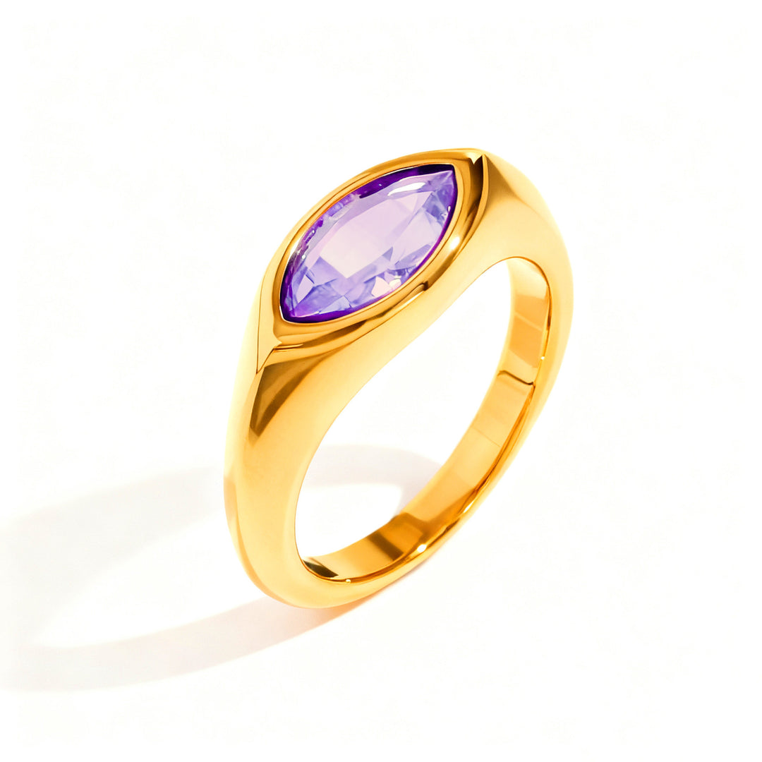 Marquise‑Cut Colored Gemstone Bezel‑Set Wide‑Band Gold‑Plated S925 Sterling Silver Ring, Multi‑Colors Available