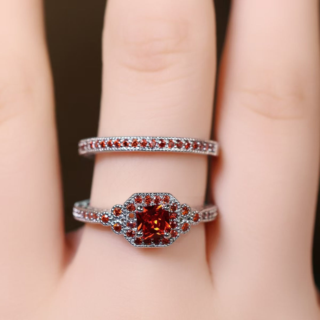 Vintage Square Gemstone Bridal Set (Light Luxury Niche Engagement Band)
