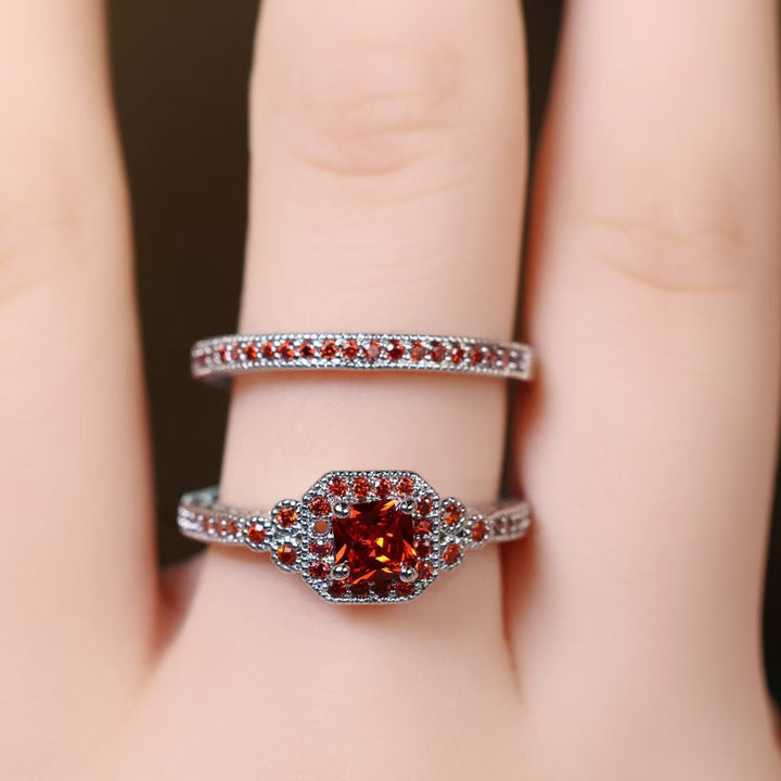 Vintage Square Gemstone Bridal Set (Light Luxury Niche Engagement Band)