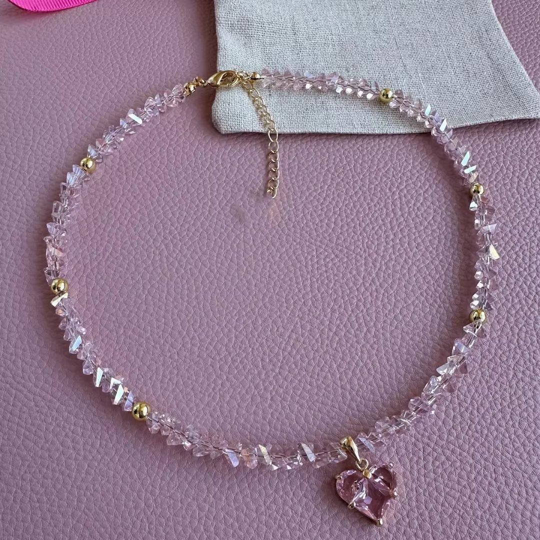 Faceted Diamond Cross & Heart Diamond Choker, Colorful Y2K Sweet Cool Collarbone Necklace