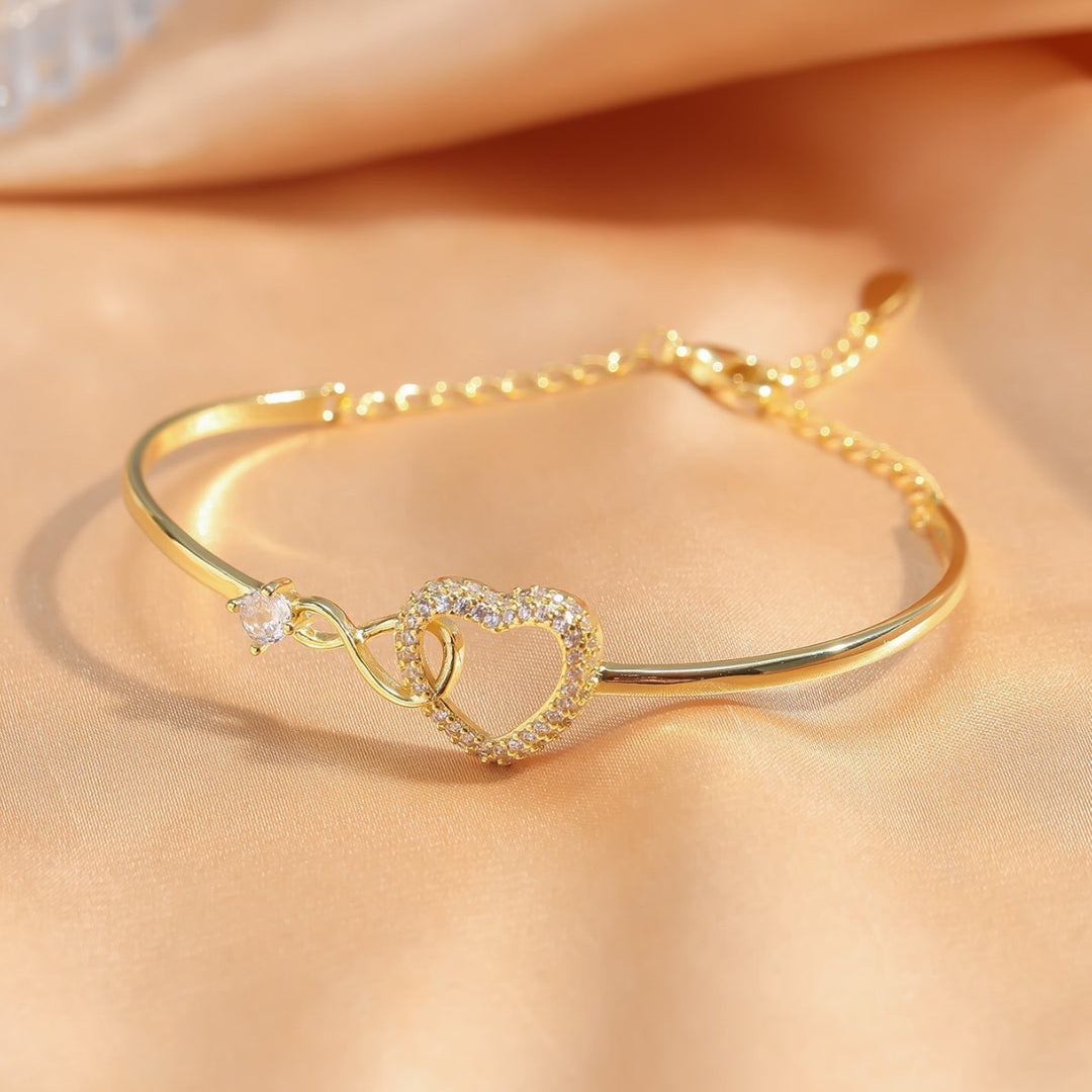 Sentimental Infinity Heart Diamond Bracelet (Family Themed Gold Tone Adjustable Bangle)