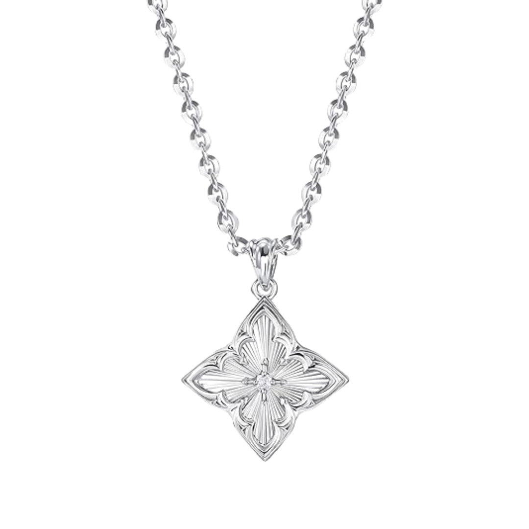Vintage Four-Leaf Clover Gemstone Necklace, S925 Sterling Silver Multi-Stone Rhombus Pendant Jewelry