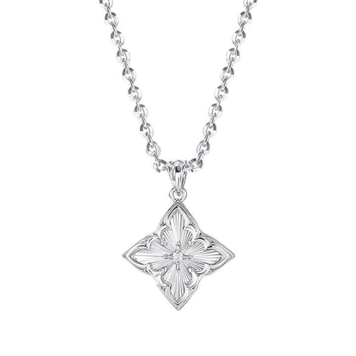 Vintage Four-Leaf Clover Gemstone Necklace, S925 Sterling Silver Multi-Stone Rhombus Pendant Jewelry