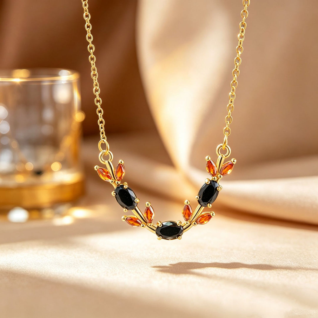 V‑Shaped Leaf‑Branch Color Diamond Choker Necklace, Multiple‑Colors Available
