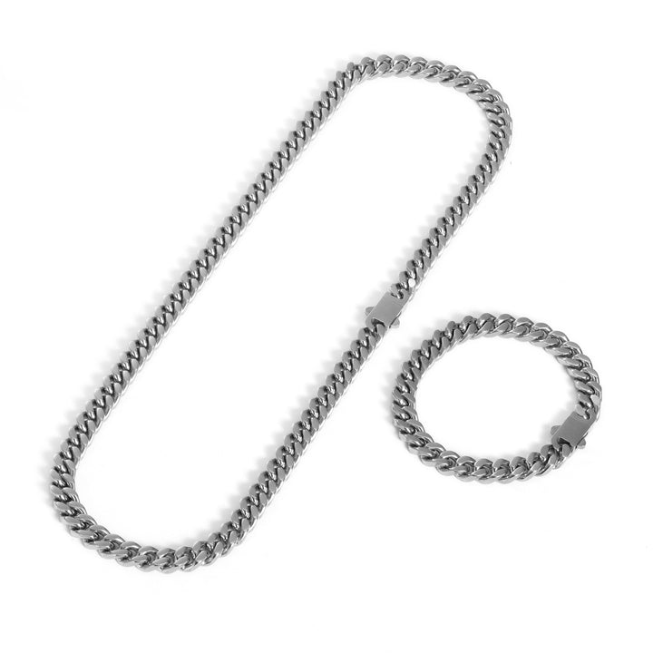 Polished Titanium Steel Chunky Cuban Chain Hip-Hop Necklace · Four-Side Cut Bold Chain