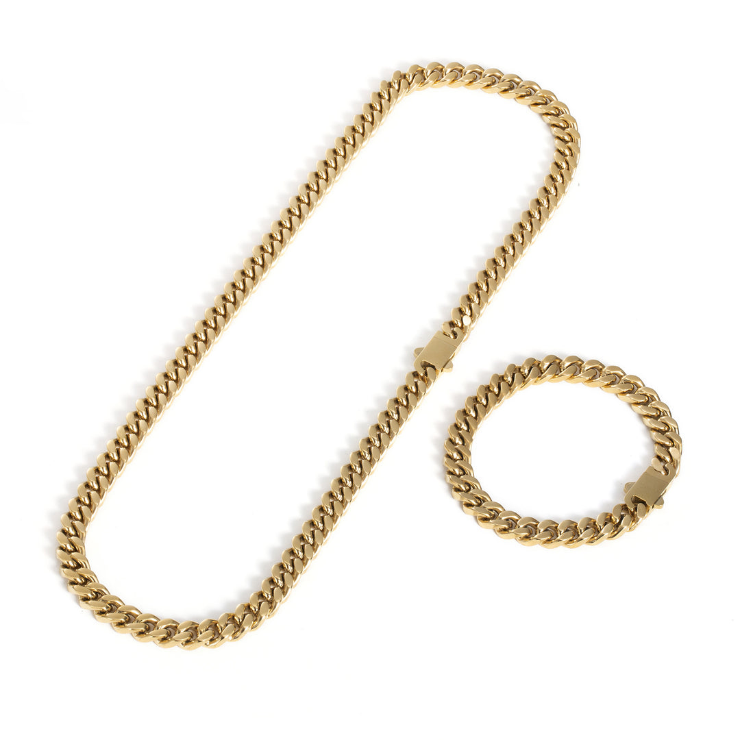 Polished Titanium Steel Chunky Cuban Chain Hip-Hop Necklace · Four-Side Cut Bold Chain