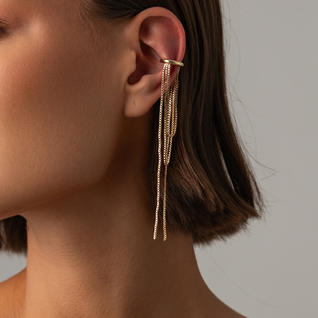 Multi-Style Long Tassel Non-Pierced Ear Cuffs, Various Chain Star & Bead Dangle Minimal Ear Clips in Gold & Silver