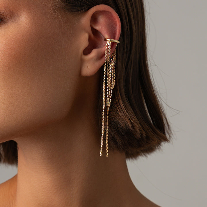 Multi-Style Long Tassel Non-Pierced Ear Cuffs, Various Chain Star & Bead Dangle Minimal Ear Clips in Gold & Silver