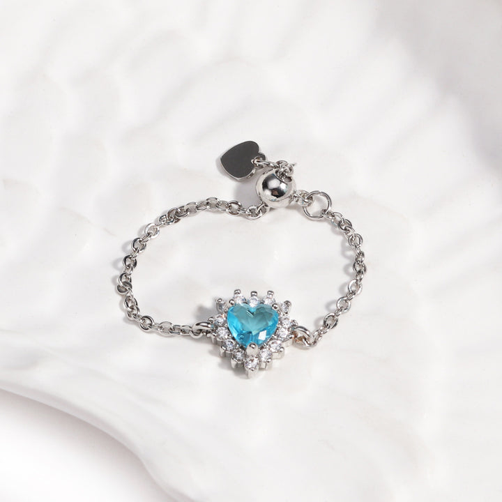 Elegant Ocean Heart Adjustable Chain Ring for Women — Vintage Chic Design