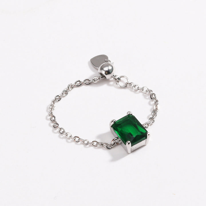 18K Gold Adjustable Chain Ring with Emerald-Cut Green Zircon