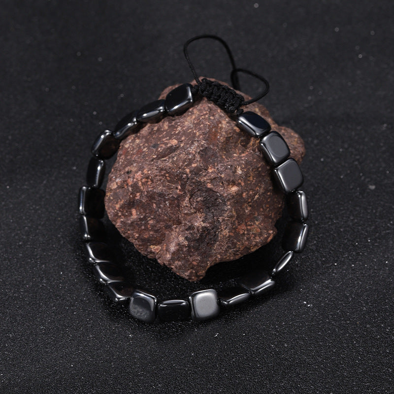 Black Obsidian Geometric Arrow Braided Bracelet with Adjustable Magnetic Beads