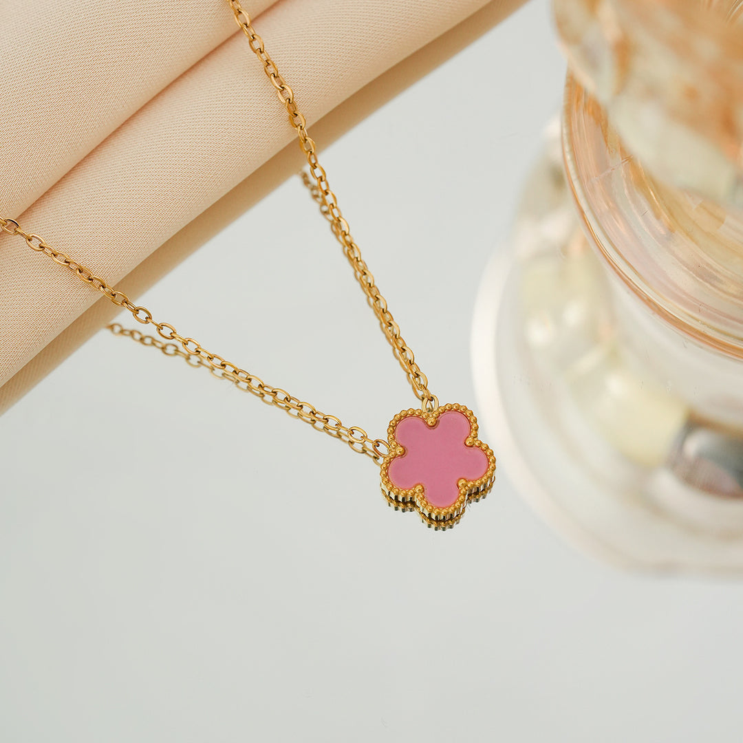 Double-sided five-leaf clover necklace - Women's multi-colored mother-of-pearl and agate lucky pendant clavicle chain