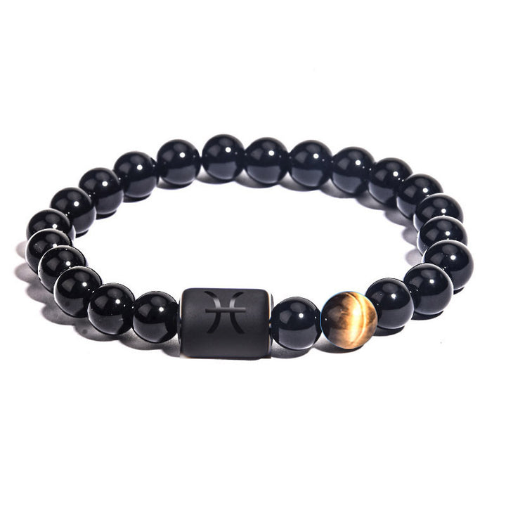 12 Constellations Obsidian Tiger Eye Stone Bracelet