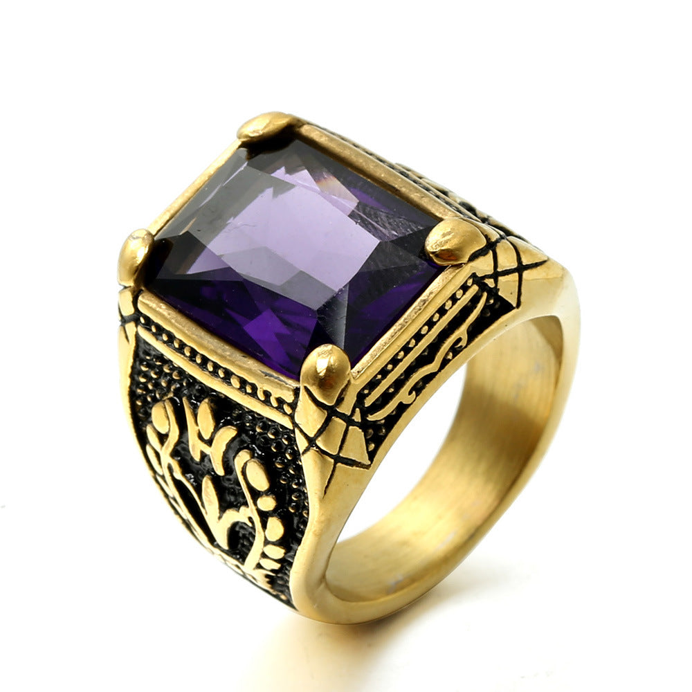Punk Retro Gem Tulip Titanium Steel Men's Ring (Multi-Color Inlaid Style)