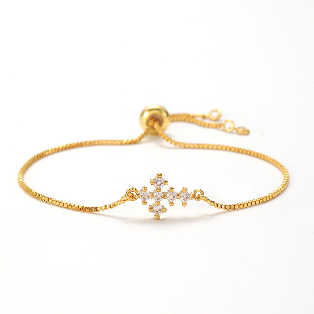 Openwork cross zircon micro-pave bracelet, waterproof and hypoallergenic jewelry for women.