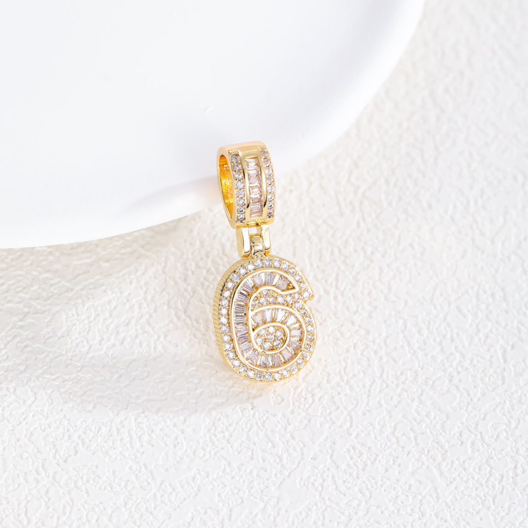 Iced-Out Number Pendant Necklace (Gold Tone Hip-Hop Style Twisted Chain)